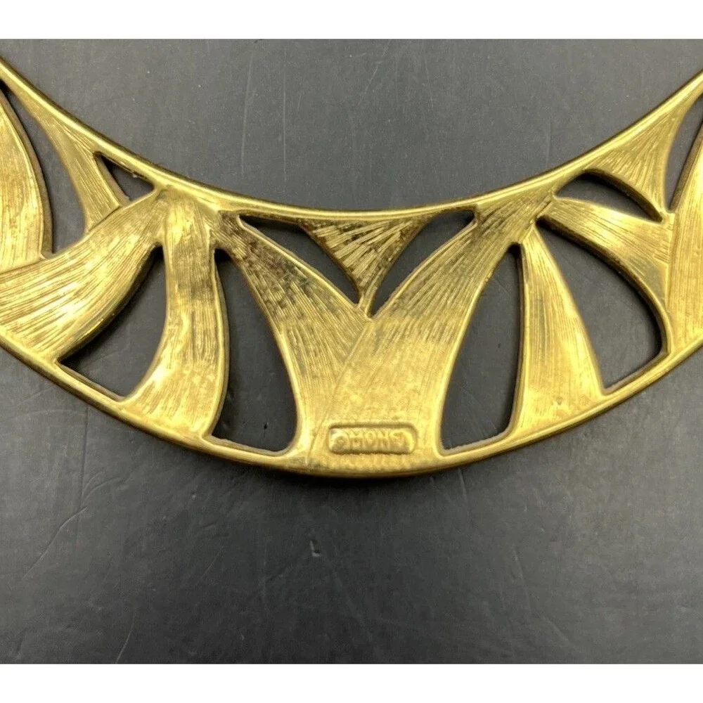 Vintage Monet Enamel Bib Collar Necklace Cream Gold Tone Abstract Design 80s